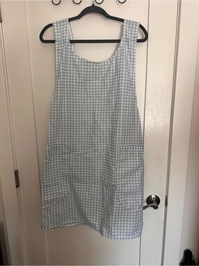 Handmade Light Blue Gingham Japanese style Cross over Apron